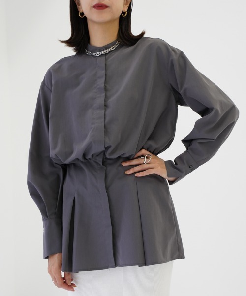 CIEL'AIR(シエルエアー)の「Peplum Long Sleeve Blouse(シャツ/ブラウス・レディース・グレー/ホワイト・FREE)」の1枚目の写真