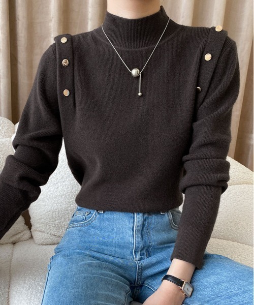 kirakiraShop(キラキラショップ)の「メタルボタン フレンチ スリーブ タートルニット(ニット/セーター・レディース・ブラック/オフホワイト・FREE)」の19枚目の写真