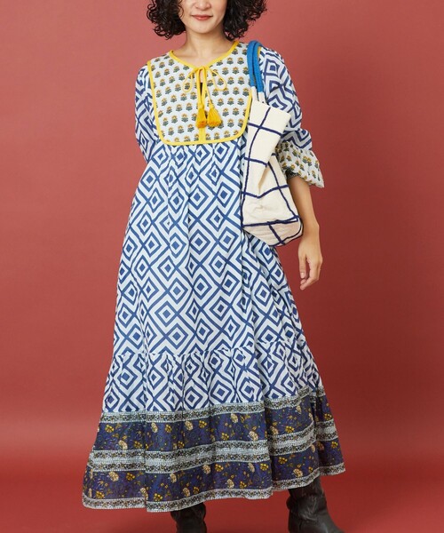 【極美品】Freadaフリーダ インド胸キルト ジオメトリックワンピース Freada(フリーダ)の「Freada/フリーダ インド胸キルトジオ