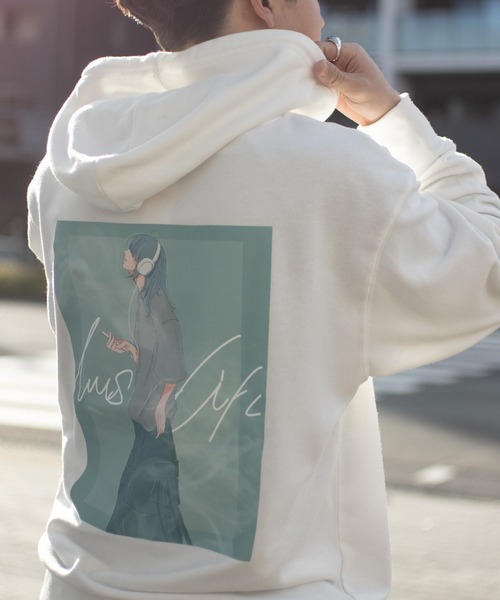 Revo.（レボ）の「ガールイラスト バックプリント オーバーサイズ 裏毛 プルオーバーパーカー ワンポイント刺繍（パーカー・メンズ・ライトブルー/ブラック/オフホワイト・L/M）」の11枚目の写真