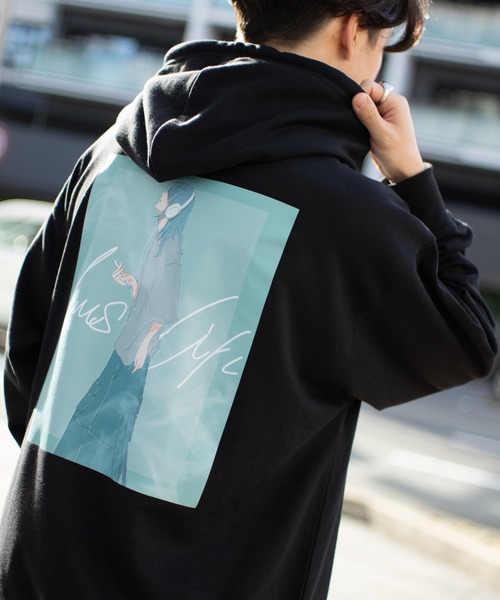 Revo.（レボ）の「ガールイラスト バックプリント オーバーサイズ 裏毛 プルオーバーパーカー ワンポイント刺繍（パーカー・メンズ・ライトブルー/ブラック/オフホワイト・L/M）」の21枚目の写真