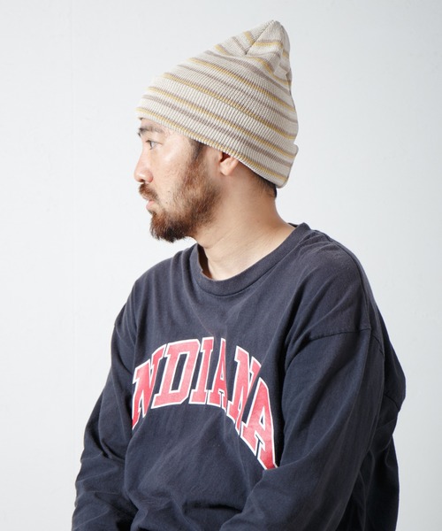 Japanese Paper Blend Multi Stripe Knit Beanie / 和紙混紡マルチボーダーニットビーニー（ニットキャップ/ビーニー）｜RACAL（ラカル）