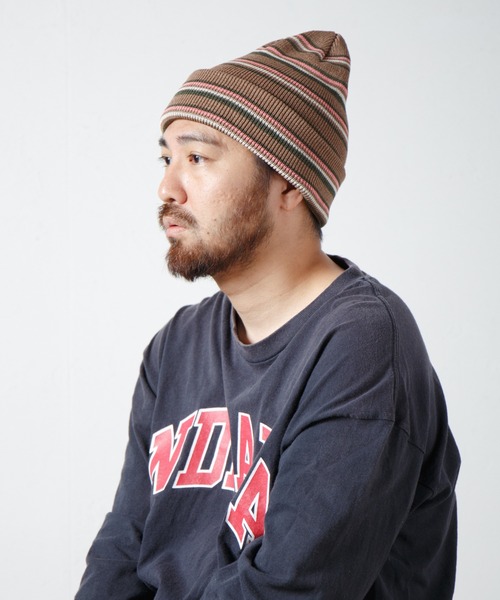 RACAL(ラカル)の「Japanese Paper Blend Multi Stripe Knit Beanie / 和紙混紡マルチボーダーニットビーニー(ニットキャップ/ビーニー・メンズ・ブラウン/グリーン/グレー/ブラック/ベージュ・FREE)」の4枚目の写真