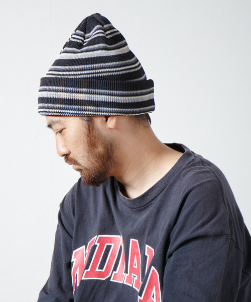 RACAL(ラカル)の「Japanese Paper Blend Multi Stripe Knit Beanie / 和紙混紡マルチボーダーニットビーニー(ニットキャップ/ビーニー・メンズ・ブラウン/グリーン/グレー/ブラック/ベージュ・FREE)」の2枚目の写真