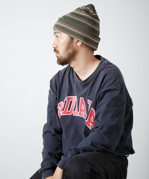 Japanese Paper Blend Multi Stripe Knit Beanie / 和紙混紡