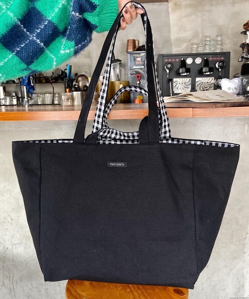 TONE SELECT GOODS（トーンセレクトグッズ）の「Liaa/大容量 リバーシブル ギンガムチェックトートバッグ A18259（トートバッグ・レディース・ベージュ/グリーン/ブラック/ピンク/イエロー・FREE）」の13枚目の写真