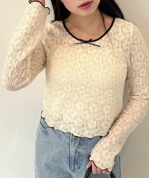 OLIVE des OLIVE(オリーブデオリーブ)の「【WEB限定カラー有】シアインナー 1041060580(Tシャツ/カットソー・レディース・オフホワイト/ブラック/アイボリー/ブラック系その他・FREE)」の2枚目の写真