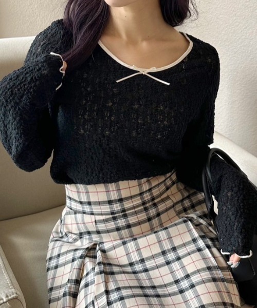 OLIVE des OLIVE(オリーブデオリーブ)の「【WEB限定カラー有】シアインナー 1041060580(Tシャツ/カットソー・レディース・オフホワイト/ブラック/アイボリー/ブラック系その他・FREE)」の1枚目の写真