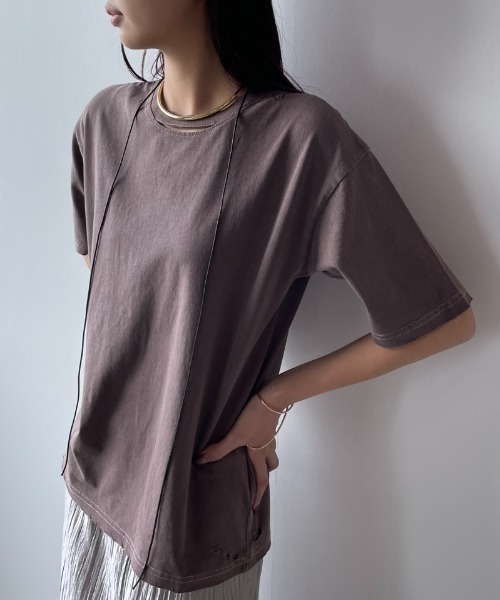 AIC.（エーアイシー）の「ピグメント加工カットアウトダメージTシャツ（Tシャツ/カットソー・レディース・チャコールグレー/オフホワイト/ネイビー/ブラウン・FREE）」の8枚目の写真