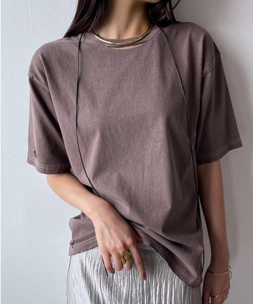 AIC.（エーアイシー）の「ピグメント加工カットアウトダメージTシャツ（Tシャツ/カットソー・レディース・チャコールグレー/オフホワイト/ネイビー/ブラウン・FREE）」の18枚目の写真