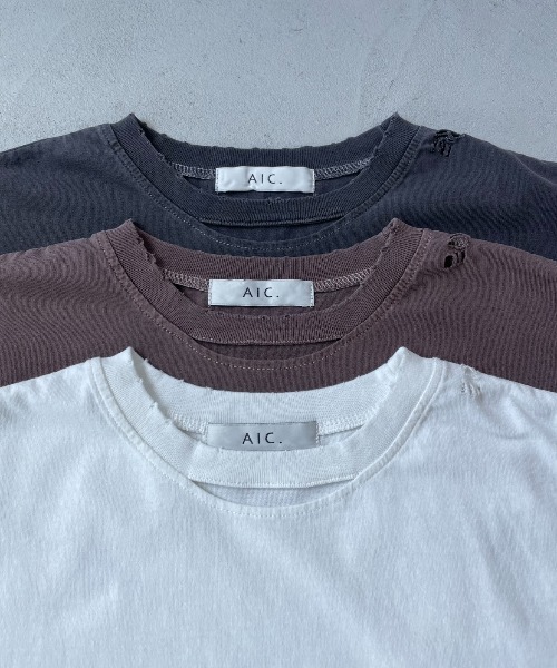 AIC.（エーアイシー）の「ピグメント加工カットアウトダメージTシャツ（Tシャツ/カットソー・レディース・チャコールグレー/オフホワイト/ネイビー/ブラウン・FREE）」の15枚目の写真