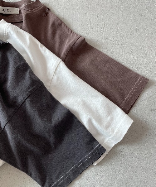 AIC.（エーアイシー）の「ピグメント加工カットアウトダメージTシャツ（Tシャツ/カットソー・レディース・チャコールグレー/オフホワイト/ネイビー/ブラウン・FREE）」の16枚目の写真