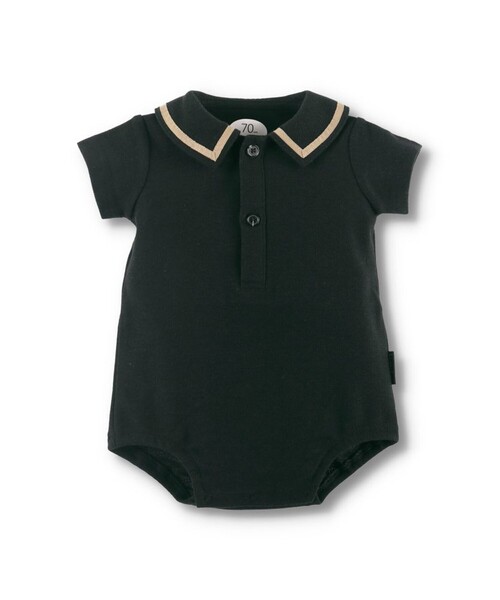 BRANSHES（ブランシェス）の「鹿の子半袖カバーオール（ロンパース・キッズ・ブラック/ベージュ・80/70）」の2枚目の写真