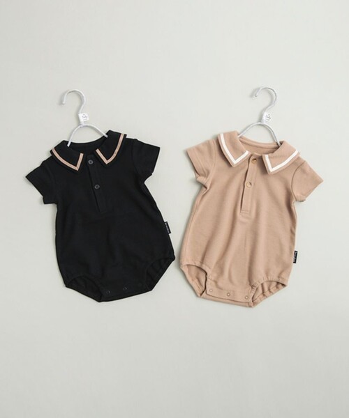 BRANSHES（ブランシェス）の「鹿の子半袖カバーオール（ロンパース・キッズ・ブラック/ベージュ・80/70）」の12枚目の写真