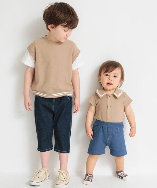 BRANSHES（ブランシェス）の「鹿の子半袖カバーオール（ロンパース・キッズ・ブラック/ベージュ・80/70）」の13枚目の写真