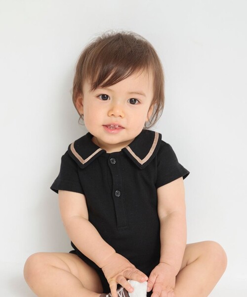 BRANSHES（ブランシェス）の「鹿の子半袖カバーオール（ロンパース・キッズ・ブラック/ベージュ・80/70）」の14枚目の写真