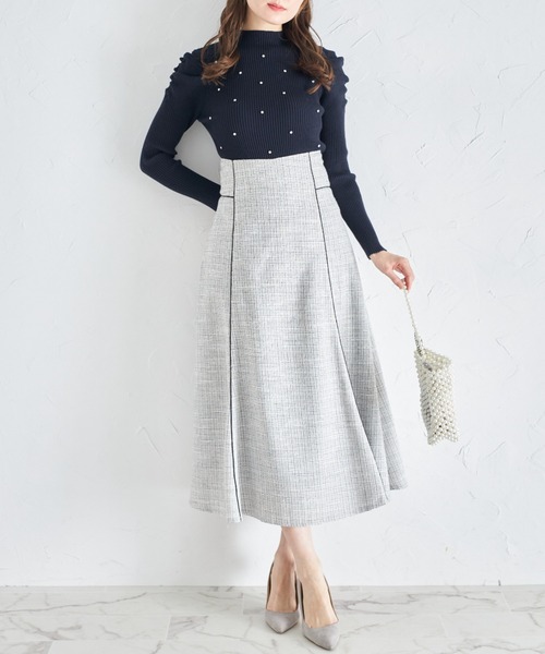 tocco closet(トッコ クローゼット)の「ツイードパイピングハイウエストスカート(スカート・レディース・ブラック/ライトグレー・M)」の18枚目の写真