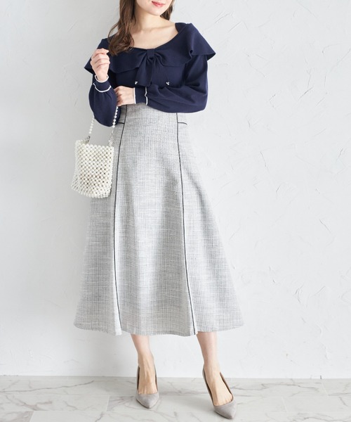 tocco closet(トッコ クローゼット)の「ツイードパイピングハイウエストスカート(スカート・レディース・ブラック/ライトグレー・M)」の20枚目の写真
