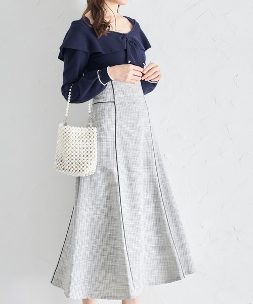 tocco closet(トッコ クローゼット)の「ツイードパイピングハイウエストスカート(スカート・レディース・ブラック/ライトグレー・M)」の21枚目の写真