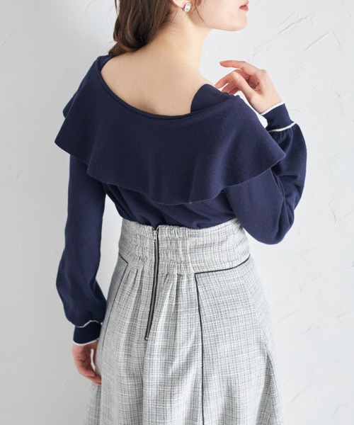 tocco closet(トッコ クローゼット)の「ツイードパイピングハイウエストスカート(スカート・レディース・ブラック/ライトグレー・M)」の3枚目の写真