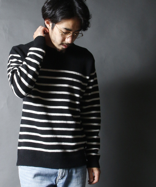 AMERICAN RAG CIE(アメリカンラグシー)の「AMERICAN RAG CIE ウールパネルボーダーニット / 109-AMG-M152-KN617(ニット/セーター・メンズ・ホワイト系その他/ブラック系その他・1/2)」の1枚目の写真