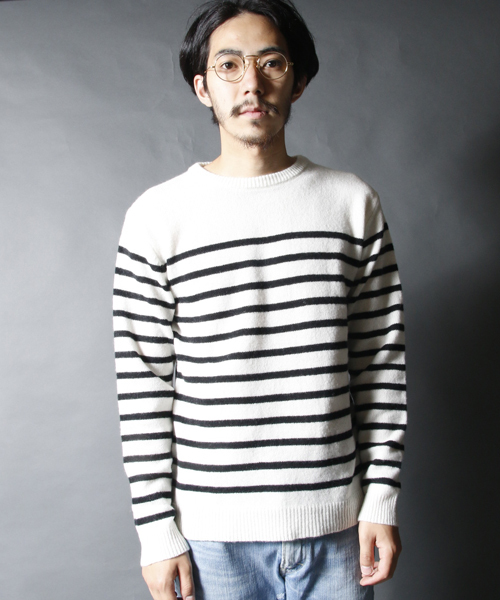 AMERICAN RAG CIE(アメリカンラグシー)の「AMERICAN RAG CIE ウールパネルボーダーニット / 109-AMG-M152-KN617(ニット/セーター・メンズ・ホワイト系その他/ブラック系その他・1/2)」の3枚目の写真