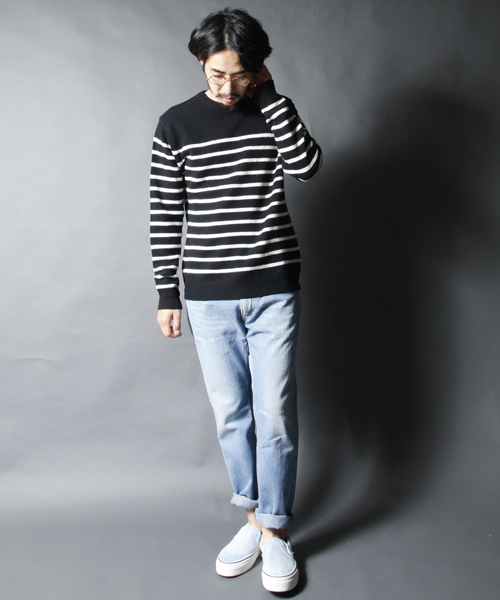 AMERICAN RAG CIE(アメリカンラグシー)の「AMERICAN RAG CIE ウールパネルボーダーニット / 109-AMG-M152-KN617(ニット/セーター・メンズ・ホワイト系その他/ブラック系その他・1/2)」の9枚目の写真