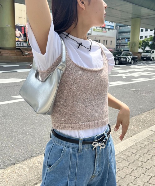 sevens(セブンズ)の「【sevens】MIX編みニットキャミソール(キャミソール・レディース・グリーン/ピンク/サックスブルー/グレー・FREE)」の4枚目の写真