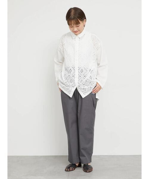 sm2rhythm（サマンサモスモスリズム）の「カットワーク刺繍シアーチュニック（シャツ/ブラウス・レディース・ブルー/オフホワイト/ブラック・F）」の9枚目の写真
