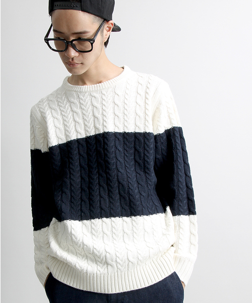 WEGO（ウィゴー）の「◆WEGO/スタンダードケーブルニット（ニット/セーター・メンズ・ホワイト系その他/オフホワイト/ブラック/グレー/グレー系その他/ネイビー/ロイヤルブルー/ワイン・SMALL/MEDIUM/LARGE）」の3枚目の写真