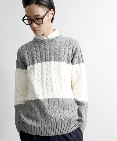 WEGO（ウィゴー）の「◆WEGO/スタンダードケーブルニット（ニット/セーター・メンズ・ホワイト系その他/オフホワイト/ブラック/グレー/グレー系その他/ネイビー/ロイヤルブルー/ワイン・SMALL/MEDIUM/LARGE）」の5枚目の写真