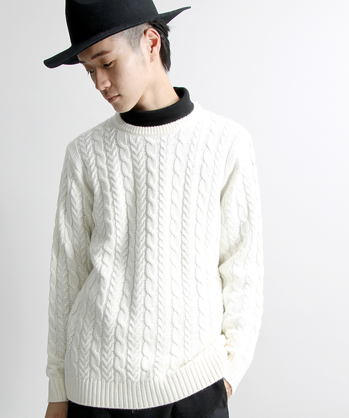 WEGO（ウィゴー）の「◆WEGO/スタンダードケーブルニット（ニット/セーター・メンズ・ホワイト系その他/オフホワイト/ブラック/グレー/グレー系その他/ネイビー/ロイヤルブルー/ワイン・SMALL/MEDIUM/LARGE）」の2枚目の写真
