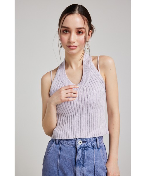 セール】ホルターネッククロップドニットトップス 夏服 サマーニット