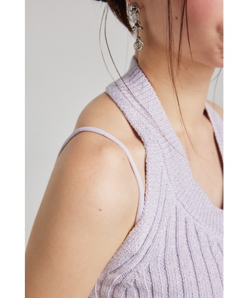 セール】ホルターネッククロップドニットトップス 夏服 サマーニット