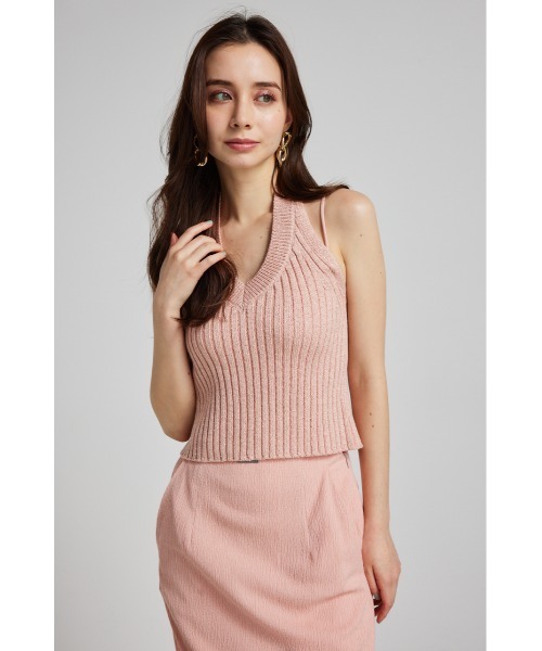 セール】ホルターネッククロップドニットトップス 夏服 サマーニット