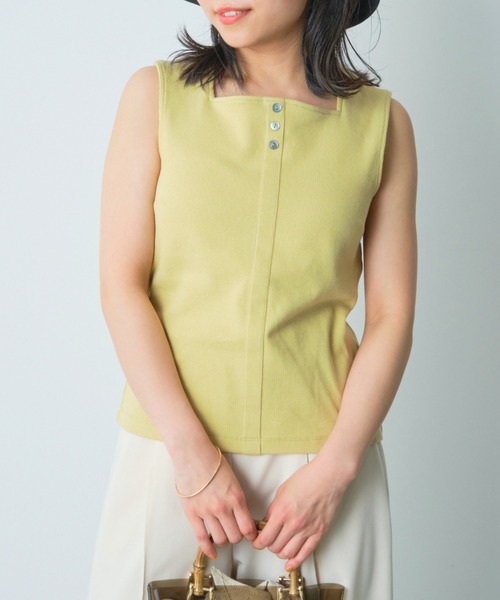 COHINA(コヒナ)の「カップ付きテレコタンクトップ 【低身長・小柄女性】(タンクトップ・レディース・ブルー/ライトベージュ/ライトグリーン/ブラック/ピンク・ONE SIZE)」の4枚目の写真
