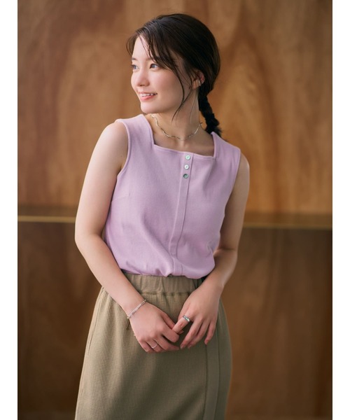 COHINA(コヒナ)の「カップ付きテレコタンクトップ 【低身長・小柄女性】(タンクトップ・レディース・ブルー/ライトベージュ/ライトグリーン/ブラック/ピンク・ONE SIZE)」の17枚目の写真