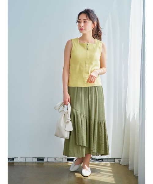 COHINA(コヒナ)の「カップ付きテレコタンクトップ 【低身長・小柄女性】(タンクトップ・レディース・ブルー/ライトベージュ/ライトグリーン/ブラック/ピンク・ONE SIZE)」の8枚目の写真
