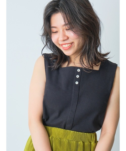 COHINA(コヒナ)の「カップ付きテレコタンクトップ 【低身長・小柄女性】(タンクトップ・レディース・ブルー/ライトベージュ/ライトグリーン/ブラック/ピンク・ONE SIZE)」の6枚目の写真