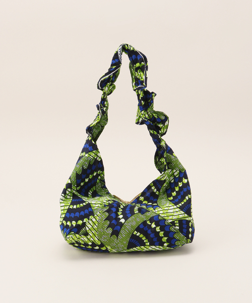 B.C STOCK（ベーセーストック）の「AFRICAN SQUARE/アフリカンスクエア 別注 パーニュギャザーハンドルBAG（ショルダーバッグ・レディース・ブラウン/ネイビー/ピンク・FREE）」の5枚目の写真