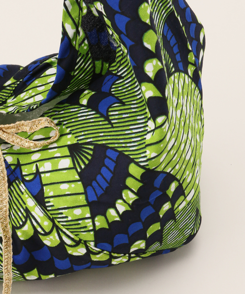 B.C STOCK（ベーセーストック）の「AFRICAN SQUARE/アフリカンスクエア 別注 パーニュギャザーハンドルBAG（ショルダーバッグ・レディース・ブラウン/ネイビー/ピンク・FREE）」の14枚目の写真