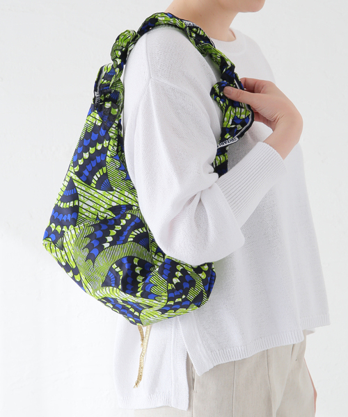 B.C STOCK（ベーセーストック）の「AFRICAN SQUARE/アフリカンスクエア 別注 パーニュギャザーハンドルBAG（ショルダーバッグ・レディース・ブラウン/ネイビー/ピンク・FREE）」の16枚目の写真