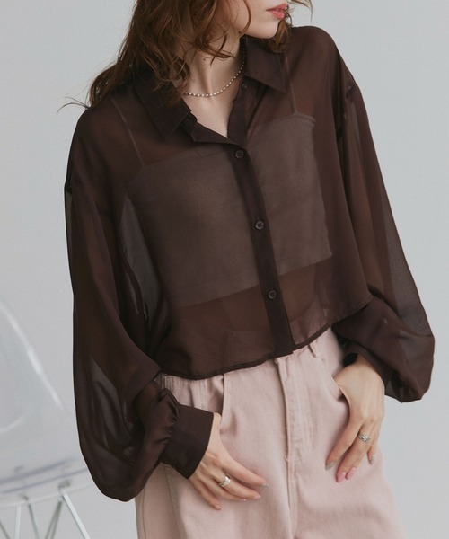 ad thie（アドティエ）の「シアーショート丈シャツ（シャツ/ブラウス・レディース・ライトグレー/ピンク/ブルー/ブラック/ライトブルー/ライトピンク/オフホワイト/ダークブラウン/ブルー系・FREE）」の4枚目の写真