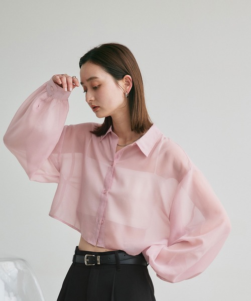 ad thie（アドティエ）の「シアーショート丈シャツ（シャツ/ブラウス・レディース・ライトグレー/ピンク/ブルー/ブラック/ライトブルー/ライトピンク/オフホワイト/ダークブラウン/ブルー系・FREE）」の22枚目の写真