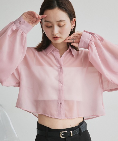 ad thie（アドティエ）の「シアーショート丈シャツ（シャツ/ブラウス・レディース・ライトグレー/ピンク/ブルー/ブラック/ライトブルー/ライトピンク/オフホワイト/ダークブラウン/ブルー系・FREE）」の21枚目の写真