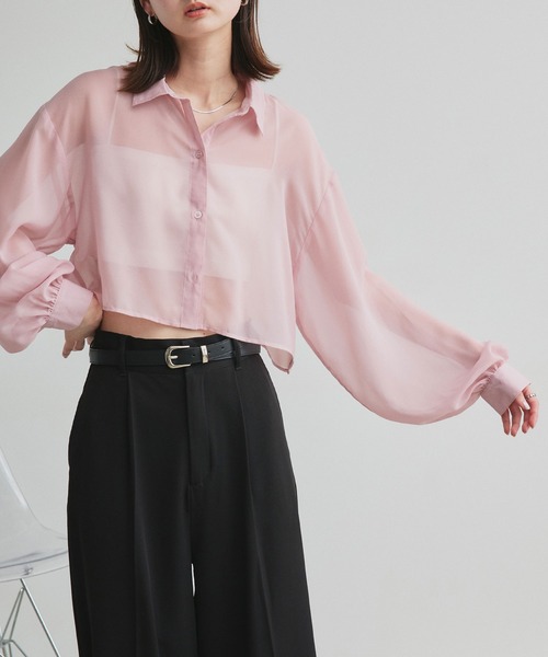 ad thie（アドティエ）の「シアーショート丈シャツ（シャツ/ブラウス・レディース・ライトグレー/ピンク/ブルー/ブラック/ライトブルー/ライトピンク/オフホワイト/ダークブラウン/ブルー系・FREE）」の20枚目の写真