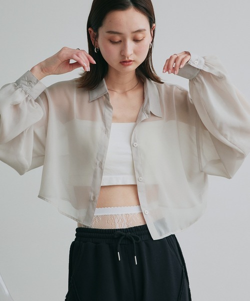 ad thie（アドティエ）の「シアーショート丈シャツ（シャツ/ブラウス・レディース・ライトグレー/ピンク/ブルー/ブラック/ライトブルー/ライトピンク/オフホワイト/ダークブラウン/ブルー系・FREE）」の16枚目の写真
