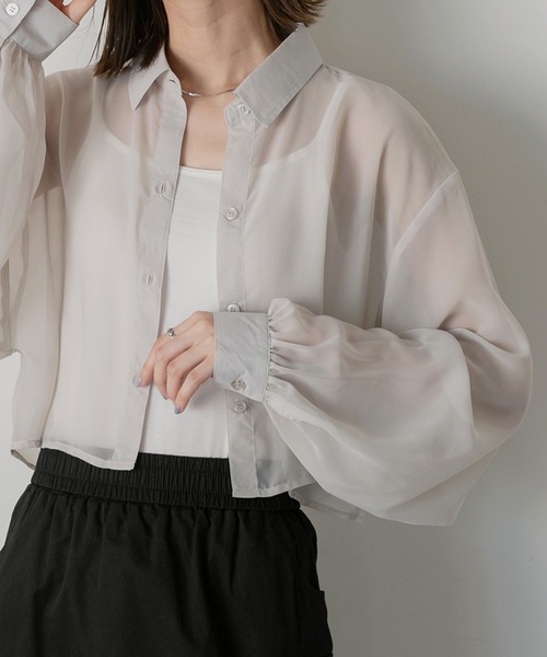 ad thie（アドティエ）の「シアーショート丈シャツ（シャツ/ブラウス・レディース・ライトグレー/ピンク/ブルー/ブラック/ライトブルー/ライトピンク/オフホワイト/ダークブラウン/ブルー系・FREE）」の15枚目の写真