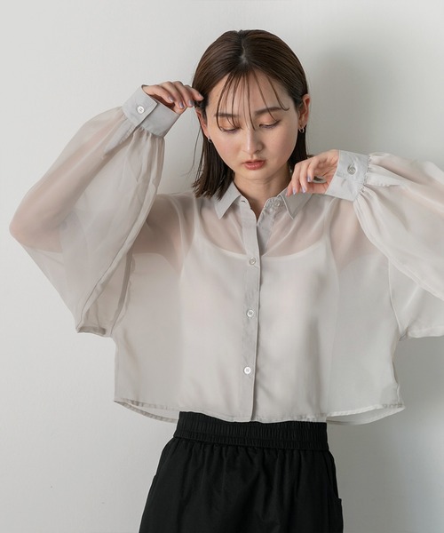 ad thie（アドティエ）の「シアーショート丈シャツ（シャツ/ブラウス・レディース・ライトグレー/ピンク/ブルー/ブラック/ライトブルー/ライトピンク/オフホワイト/ダークブラウン/ブルー系・FREE）」の14枚目の写真