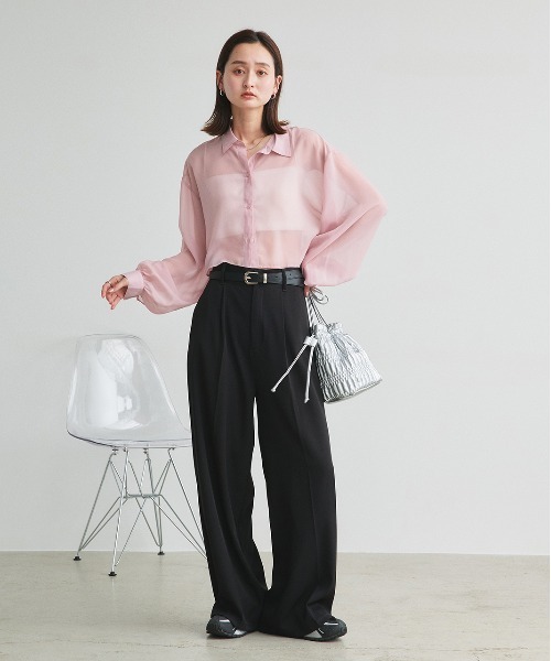 ad thie(アドティエ)の「シアーショート丈シャツ(シャツ/ブラウス・レディース・ライトグレー/ピンク/ブルー/ブラック/ライトブルー/ライトピンク/オフホワイト・FREE)」の20枚目の写真